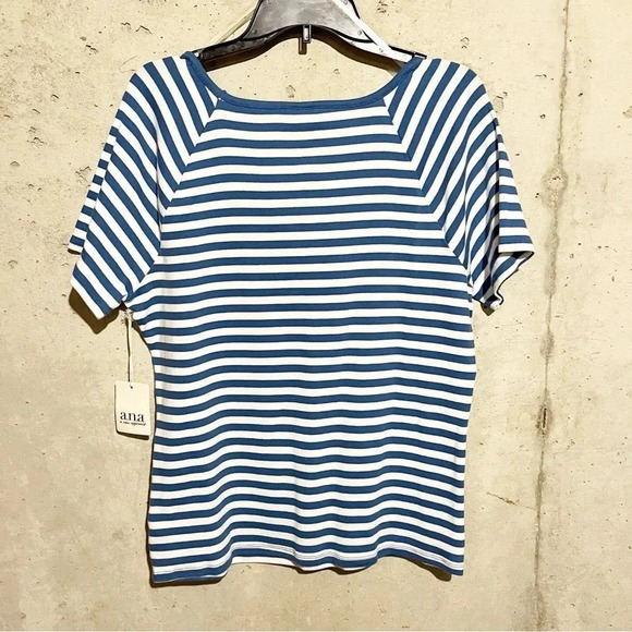 Ana Shirt Womens XL Blue White Sarah Striped Top Blouse Sweetheart Ladies Knit - Picture 6 of 8